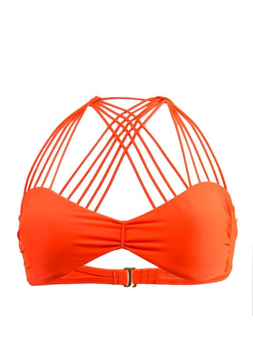Luli Fama Women's Verano De Rumba Multi Cross Strap Bra Bikini Top, Flame, X-Small