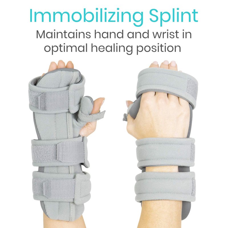 Vive Resting Hand Splint (Right) (w/ Rehab Video App) - Night Immobilizer Wrist Finger Brace - Thumb Stabilizer Wrap - For Arthritis, Tendonitis, Carpal Tunnel Pain - Functional Support For Sprains Fractures (Medium)