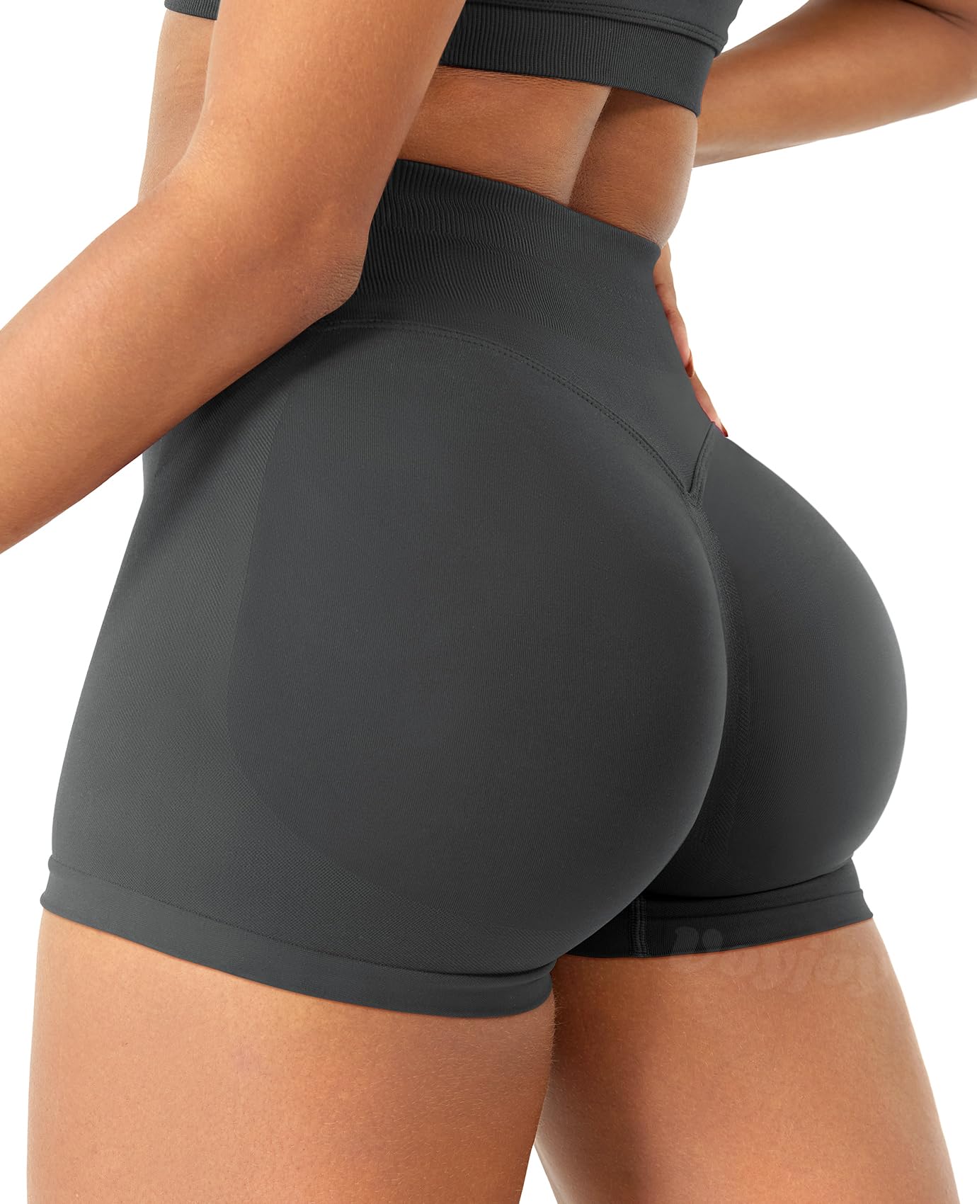 VOYJOY Women Workout Impact Shorts 2.5"/ 3.6"/ 4.5"/ 6" Scrunch Butt Lifting Gym Seamless Booty Biker Shorts Dark Grey