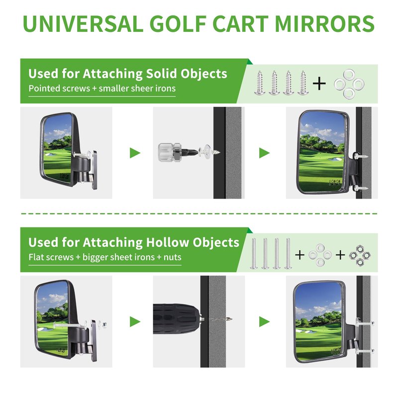 10L0L Golf Cart Folding Side Mirror and Panoramic Rear View Mirror Kit for Yamaha, EZGO, Club Car
