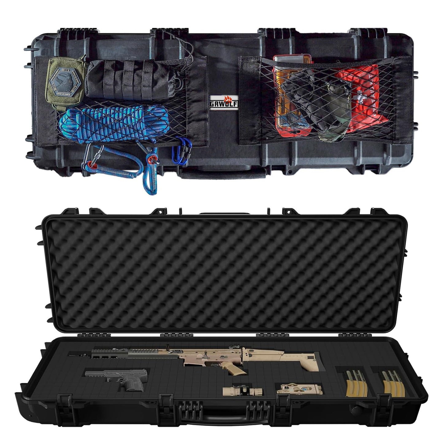 GRWOLF Hard Rifle Case 42.9" with Wheels, IP67 Waterproof & Crushproof Gun Case, TSA Approved Lockable Storage for Rifles, 3 Layer Pick and Pluck Foam + FREE Extra Cubed Foam Insert