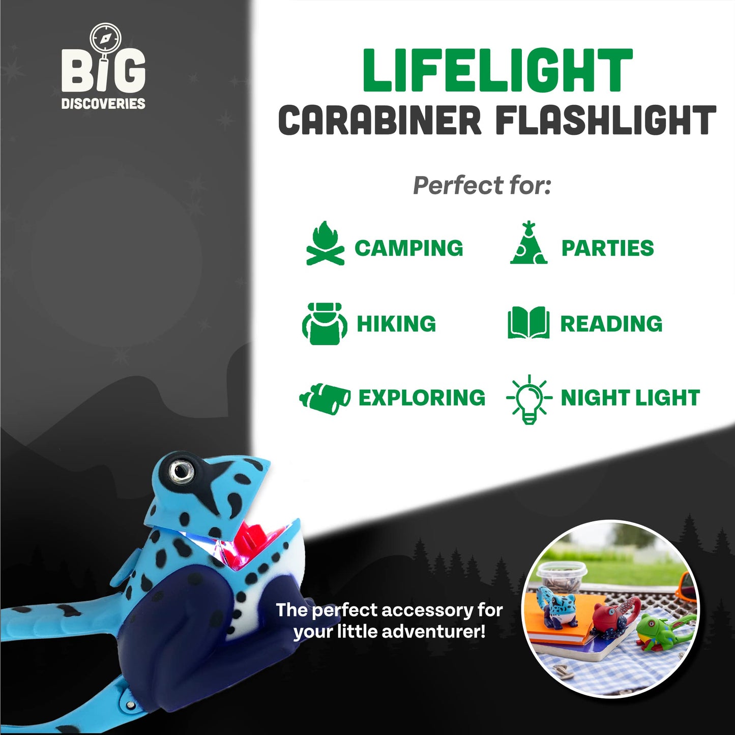 Big Discoveries LifeLight Animal Carabiner Flashlight – Fun Mini Animal Keychain Flash Lights for Kids, Adults, Nurses, Camping