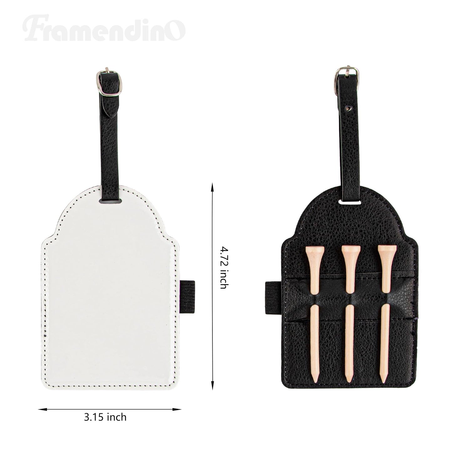 Framendino, 4 Pack Sublimation Blank Golf Tee Holders with Tees Pu Leather Ball Storage Bag for DIY Heat Transfer