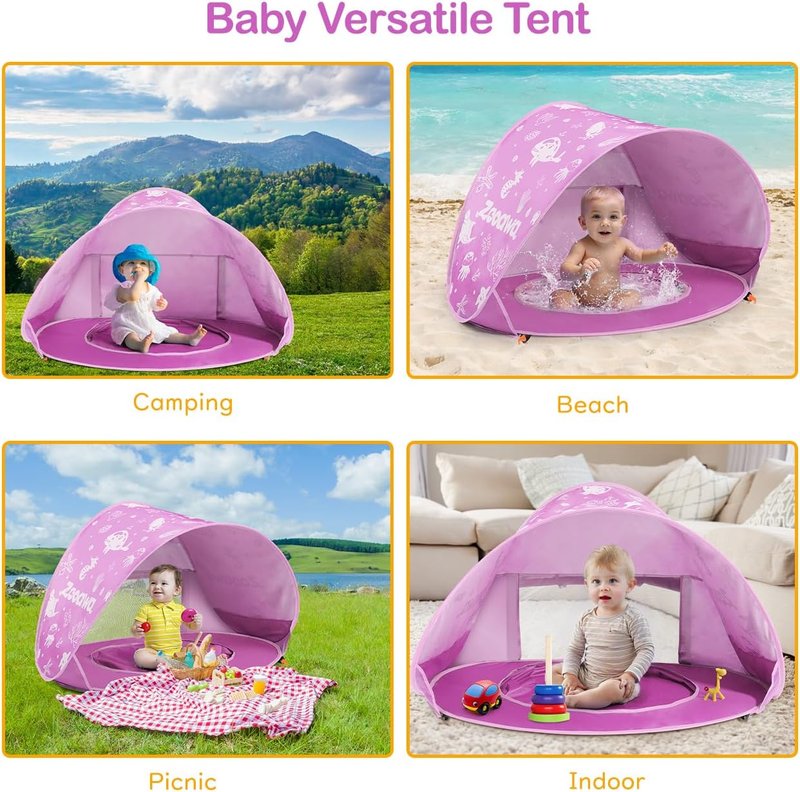 Baby Beach Tent - Pop Up Sun Shade for Infants | Portable UV Protection with Sand Toys Set