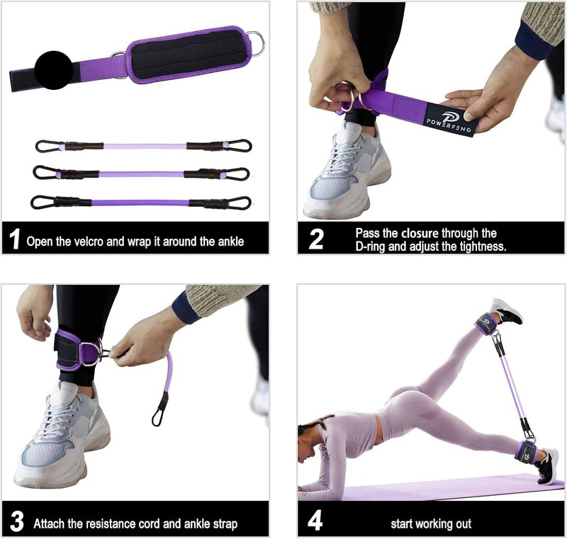 Ankle Resistance Bands with Cuffs | Glute & Leg Workout Straps for Women - Fitness Exercise Equipment