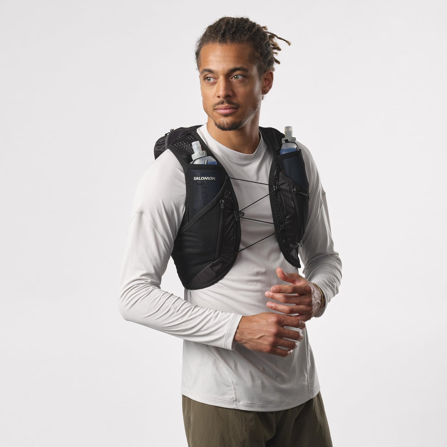 Salomon Unisex Active Skin 12, Hydration & Storage Vest with 500ml Flasks Included - Black / Metal - XS