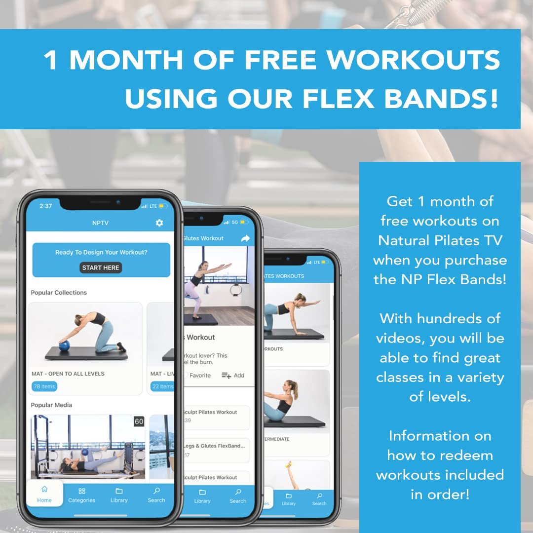 Natural Pilates Flex Bands 4 Levels of Resistance Bands, Exercise Bands for Physical Therapy, Yoga, Pilates Bands, Rehab Bands, Elastic Bands for Workout