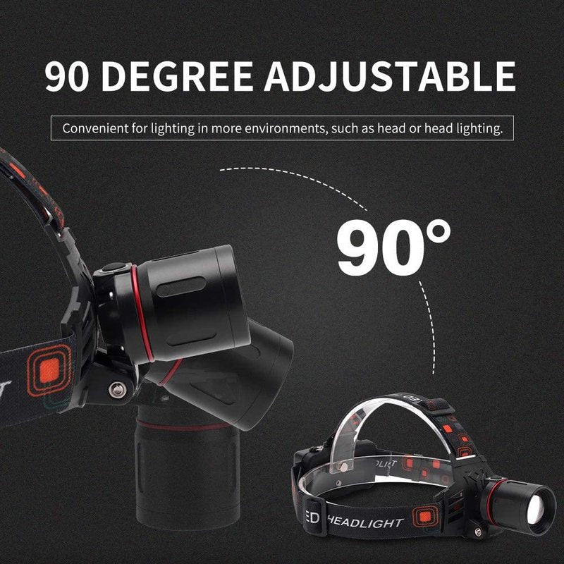 WINDFIRE Rechargeable Headlamp White Red LED Hunting Headlamps Super Bright 4 Modes 90° Adjustable Zoomable Head Lamp for Running Camping Hiking Fishing Night Vision Astronomy