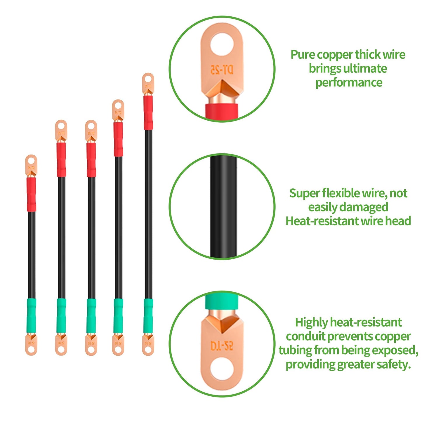 10L0L Golf Cart Battery Cables Wiring Kit for EZGO RXV, 2 Gauge Pure Copper Wires with Main Positive and Negative Cables, OEM 602930, 607057 (5PCS)