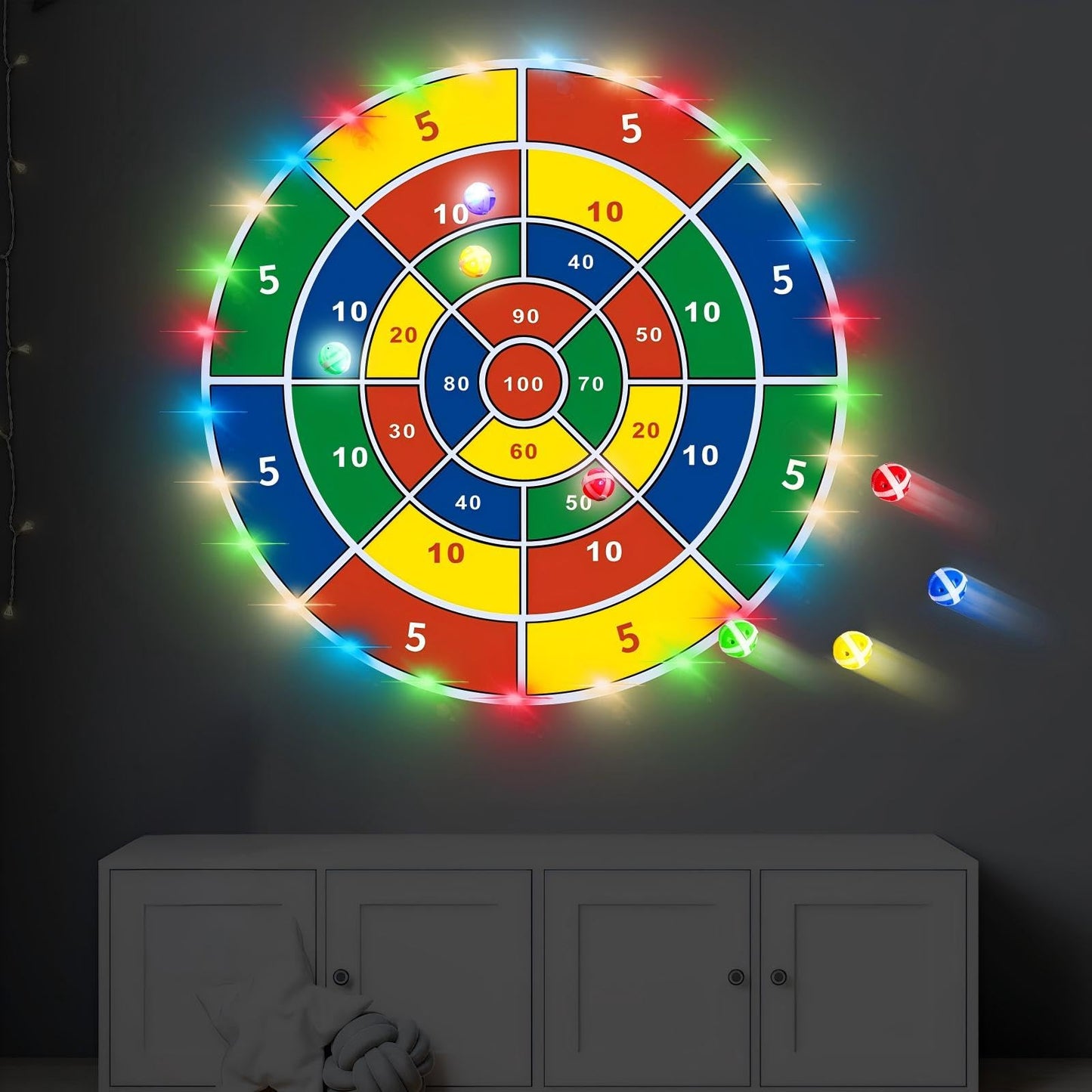 Glimin 36 Inch Large LED Dart Board Double Sided Dartboard with 20 LED Sticky Balls Planet Giant Dartboard Shooting Outdoor Toys Indoor Sport Toys Dartboards Party Game Toy Birthday Gifts