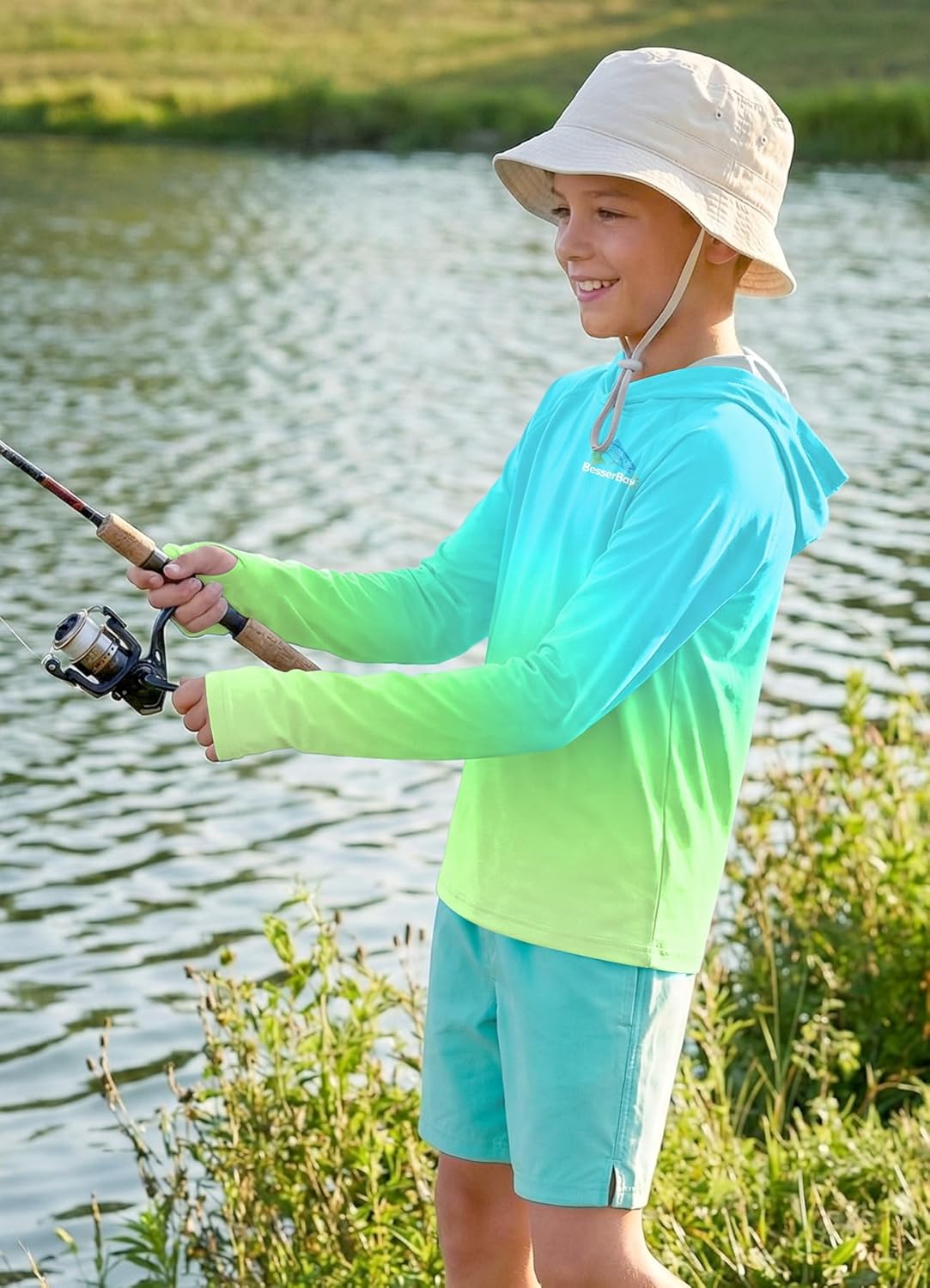 Boys Fishing Shirt - UPF 50+ Hooded Rash Guard for Ages 5-14 | Lightweight & Quick-Dry
