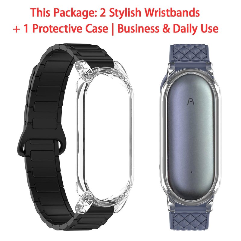 Magnetic & Pin Buckle Silicone Wristband with PC Case, Compatible with Plaud NotePin/NotePin S AI Voice Recorder, Adjustable Replacement Strap, 2 Styles Business Casual Design, 2‑Pack