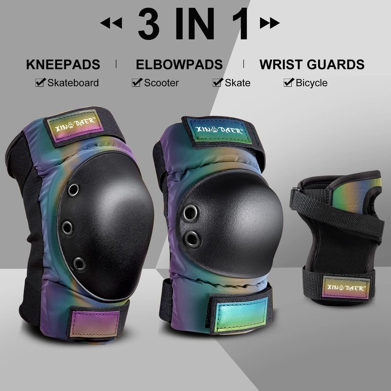 Adult/Kids/Youth Knee Pad Elbow Pads, XINDAER Womens Skate Protective Gear Set 3 in 1 Knee and Elbow Pads Wrist Guards for Skateboard, Roller Skates, Skating, Scooter, Inline Skates, Cycling