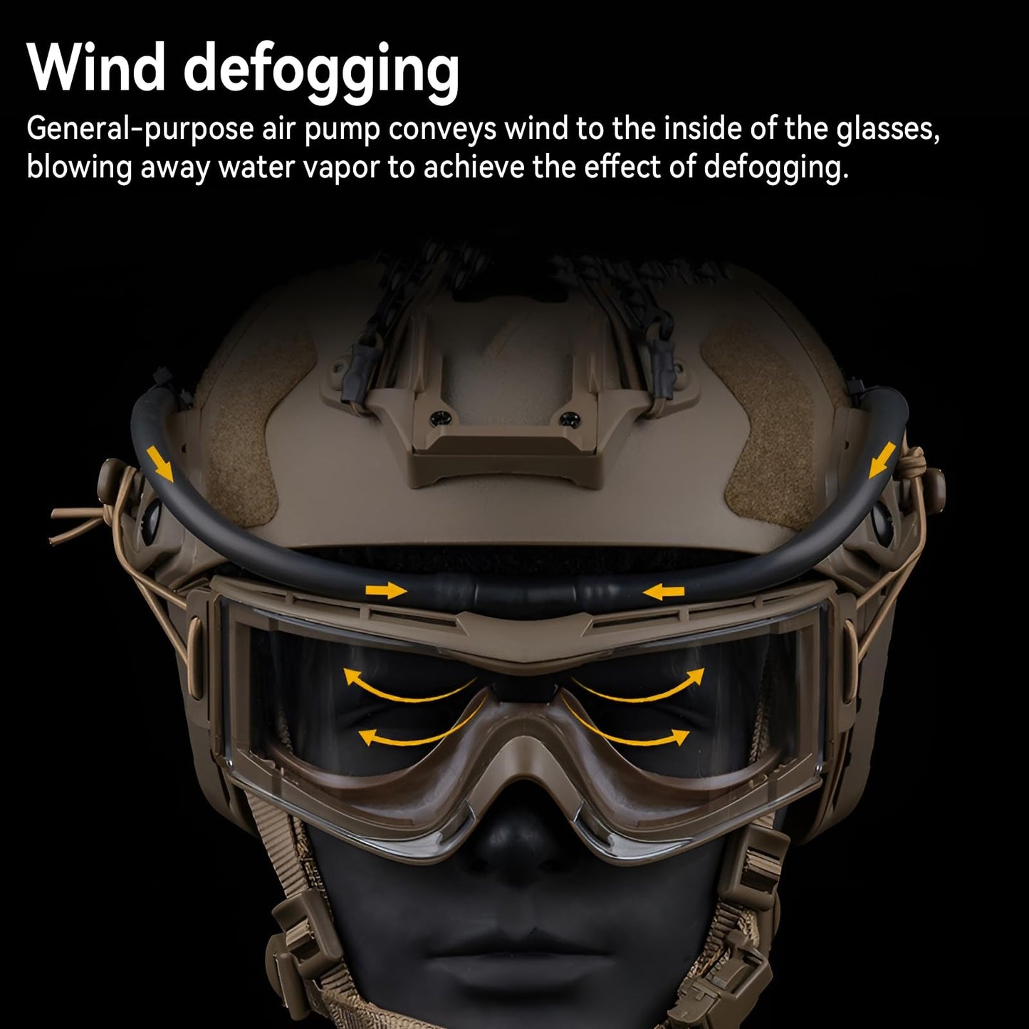 HSOKEW Air Defog Goggles Anti-Fog Fan Kit, Defogger for Goggles with Adjustable Knob, Magnetic Hose Header and Speed Knob, Runs 6-10H for Airsoft Tactical Cycling Work Winter Sports