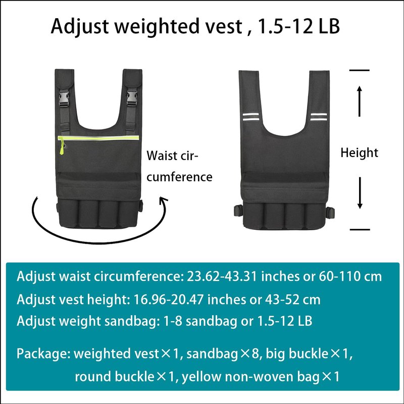 Adjustable Weighted Vest, 1.5-12LB, Soft and Washable to Keep Clean after Workout, Weighted Vest for Women and Men with Shoulder Pad, Chest Pocket for Holding Phone