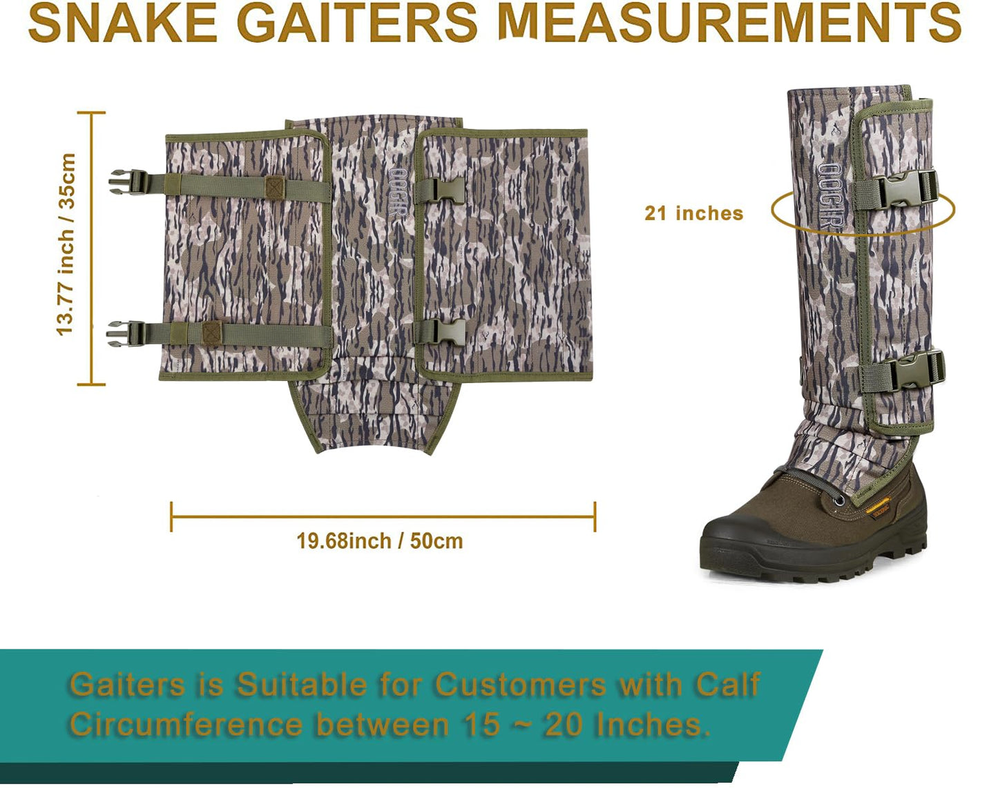 QOGIR Snake Gaiters for Hunting: Durable Snake Guards, Snake Gaiter Leggings for Men & Women, Snake Bite Protection for Lower Legs, Snake Proof Gaiters with Adjustable Size (Tree Camo)