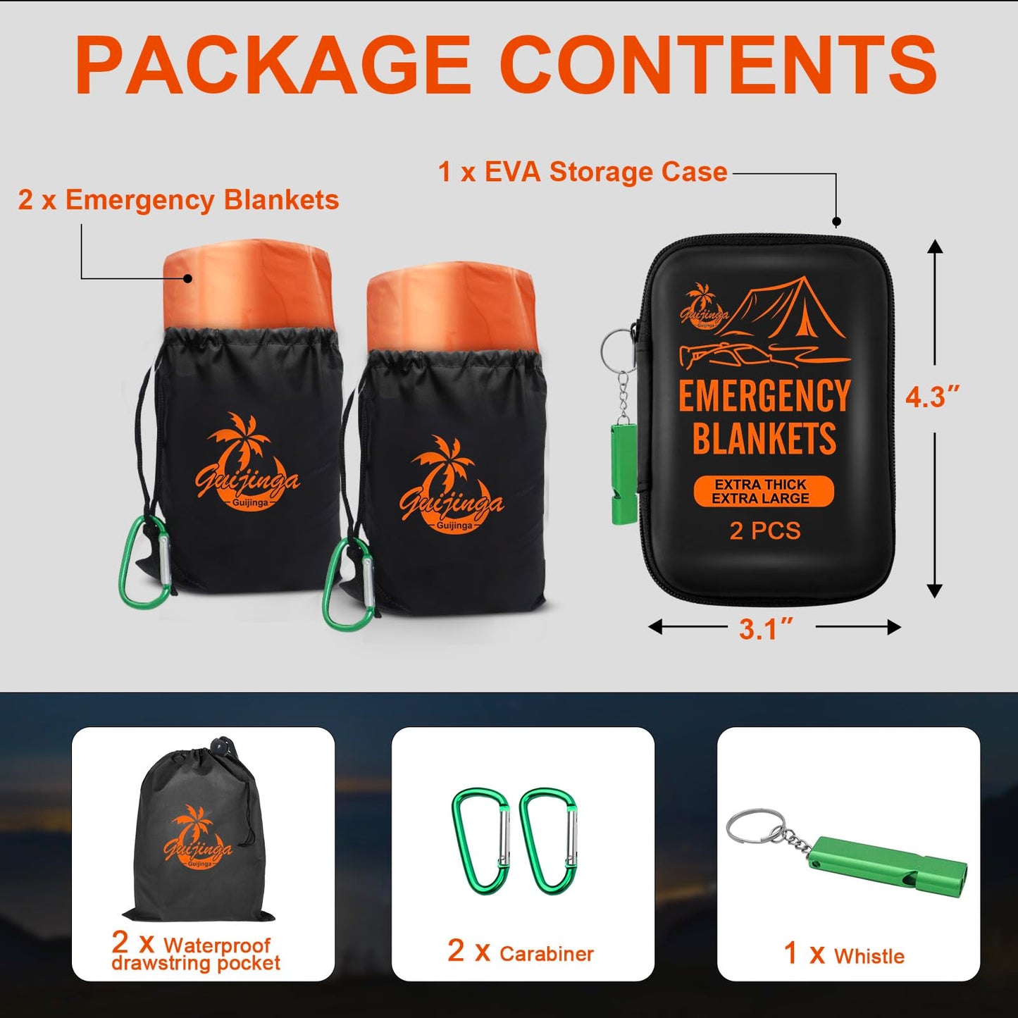 Guijinga Emergency Blankets for Survival, 2-Pack/4-Pack Space Blankets, Gigantic & Extremely Thick Survival Blanket, Suitable for Outdoor Survival, Camping, and Hiking