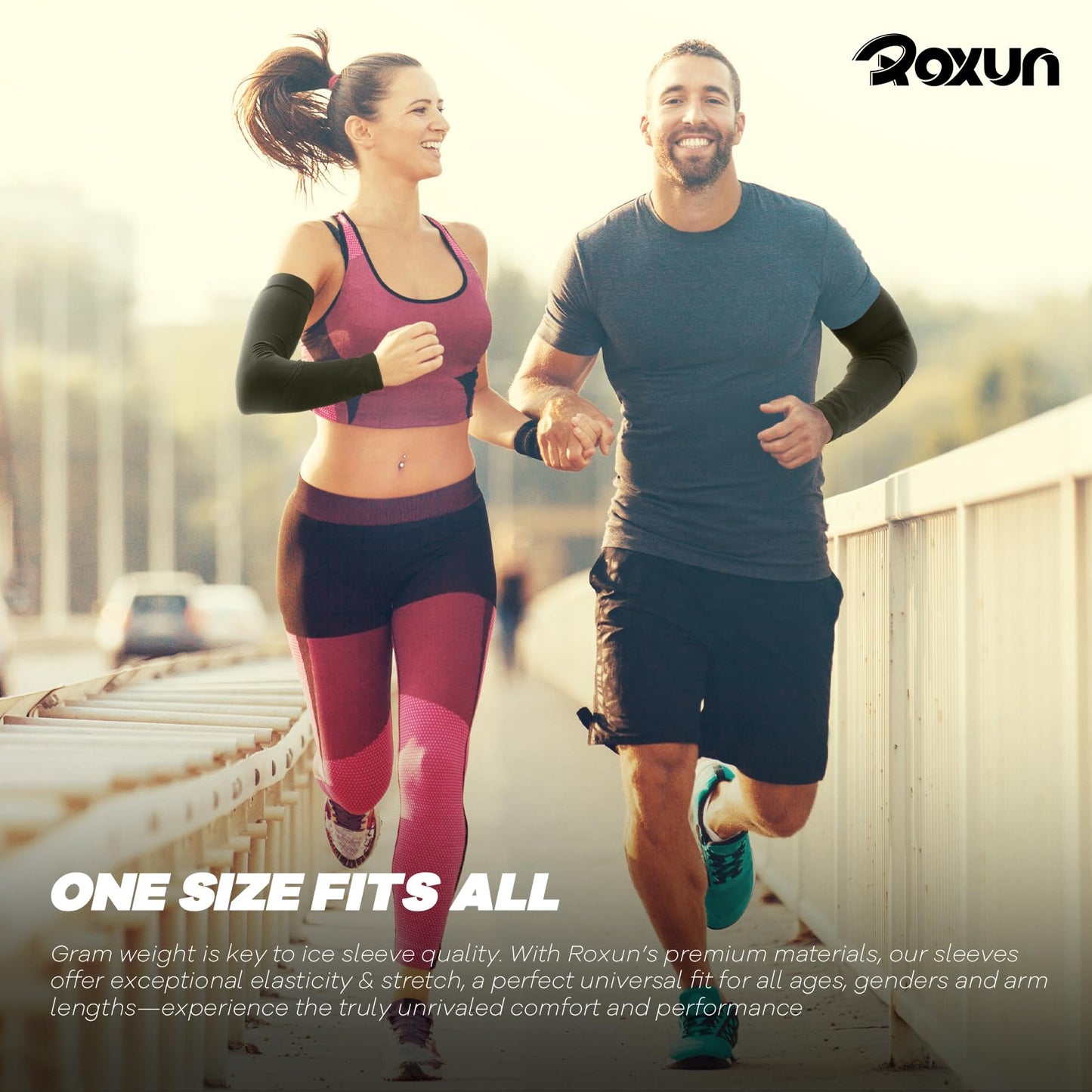 ROXUN 2 Pairs Arm Sleeves, Cooling UV Sun Protection Sports Compression for Men/Women Black+Navy