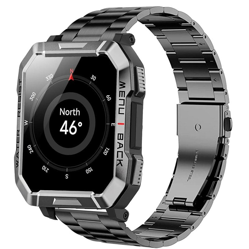 Lamshaw Compatible with Blackview & IOWODO Smart Watch Bands, 22mm Stainless Steel Metal Replacement Strap Bracelet, Unisex, Modern, Unique Clasp Design, Black, 22mm Size Band