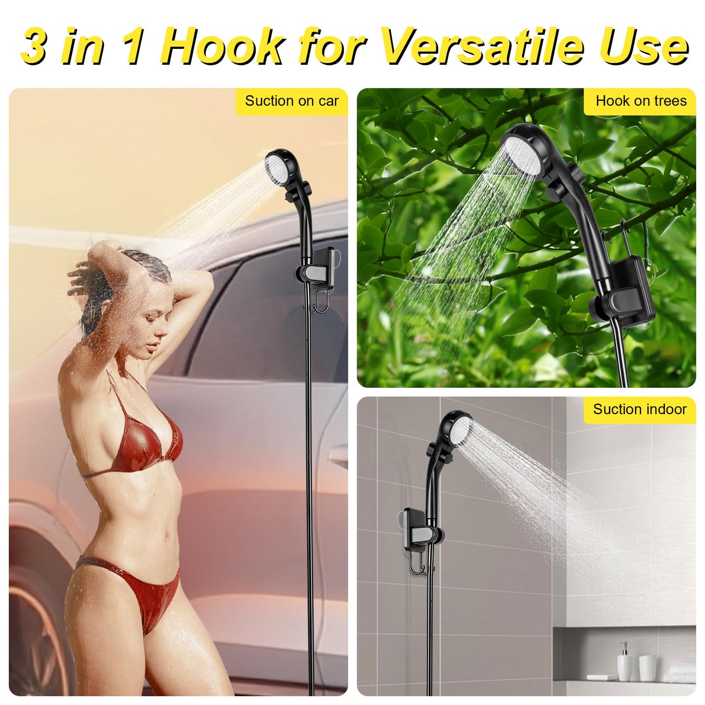 Pop Up Shower Tent for Camping, Portable Outdoor Privacy Shower Tent with 6000mAh Rechargeable Shower (Black)