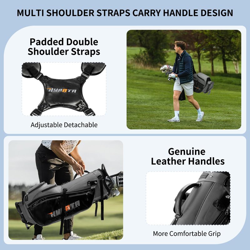 HYPATA 14 Way Golf Bags for Men, Lightweight Golf Stand Bag with 8 Pockets, Cooler Pouch, Rangefinder Pouch, Detachable Dual Strap, Rain Cover Hood