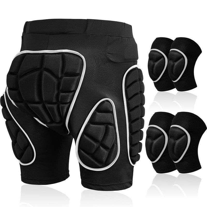 Lewtemi 3 Set Protective 3D Padded Hip EVA Short Pants Knee Pads Elbow Set Winter Protection Hip Pads Thick Non Slip Knee Sleeve Elbow Guard for Men Women Kid Ski Ice Skating(Pink,Small,Floral)