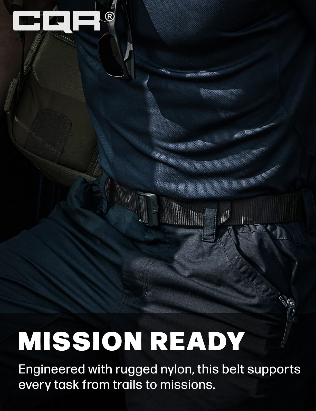 CQR Tactical Belt, Military Style Heavy Duty Belt, Webbing EDC Quick-Release Buckle, Dura Nylon Black, Small