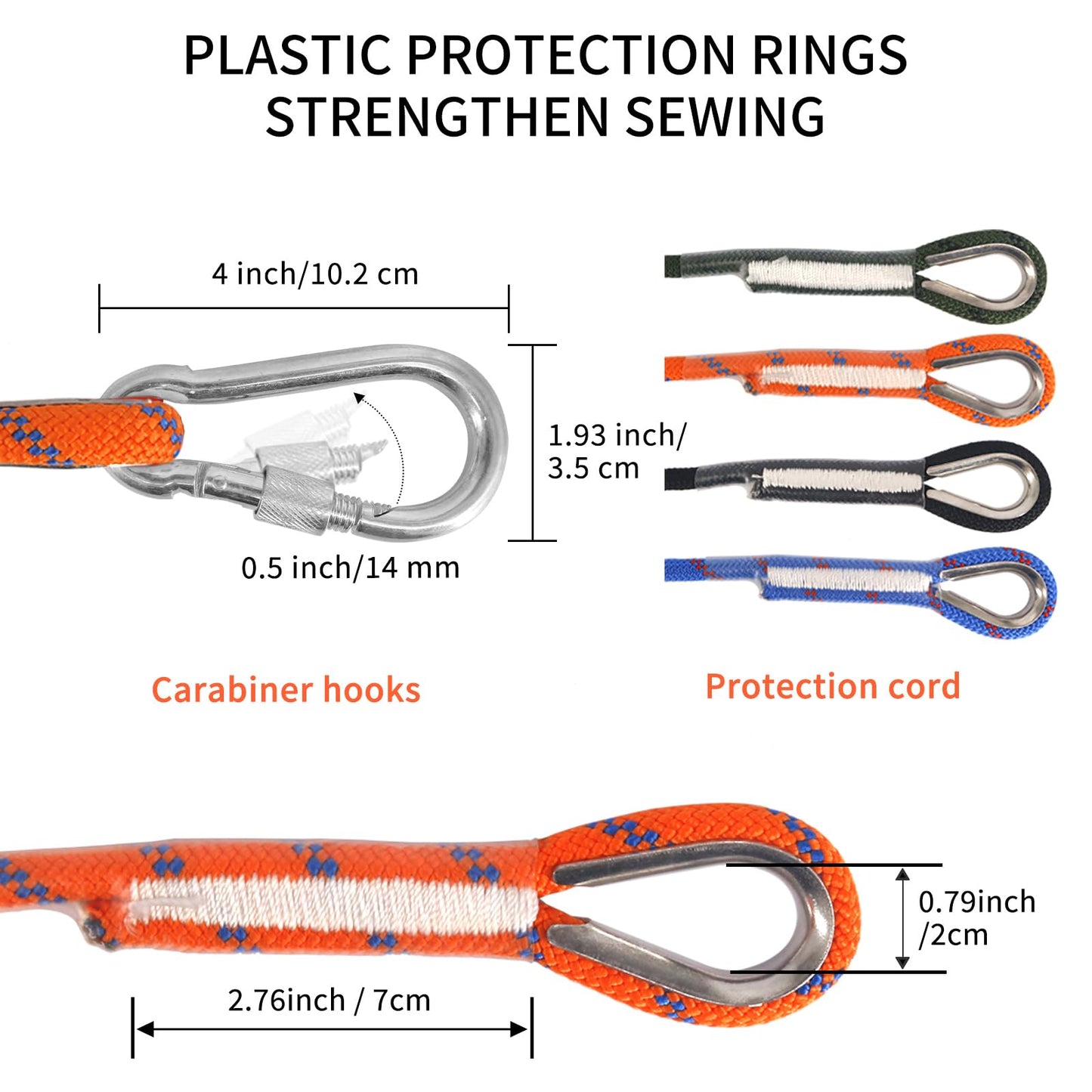 NewDoar Climbing Rope 8(5/16in),10mm (3/8in), High Strength Accessory Cord Rope with 2 Steel Hooks, for Outdoor Rescue Rappelling Rope Down Cliffs ledges Safety Escape Tow Strap Equipment(Orange)