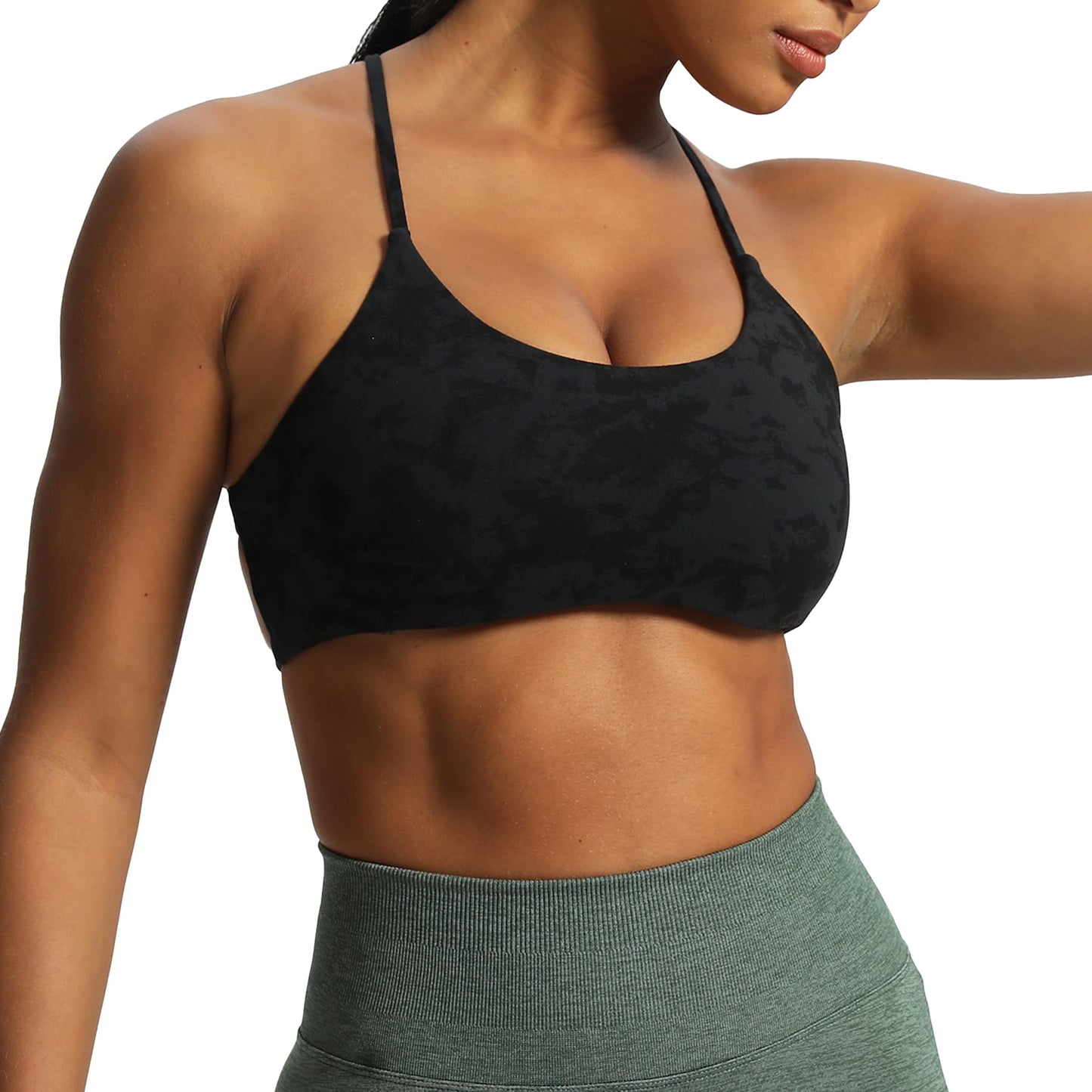 Aoxjox Women's Workout Sports Bras Fitness Backless Padded Ivy Low Impact Bra Yoga Crop Tank Top (Cloud Black, Large)