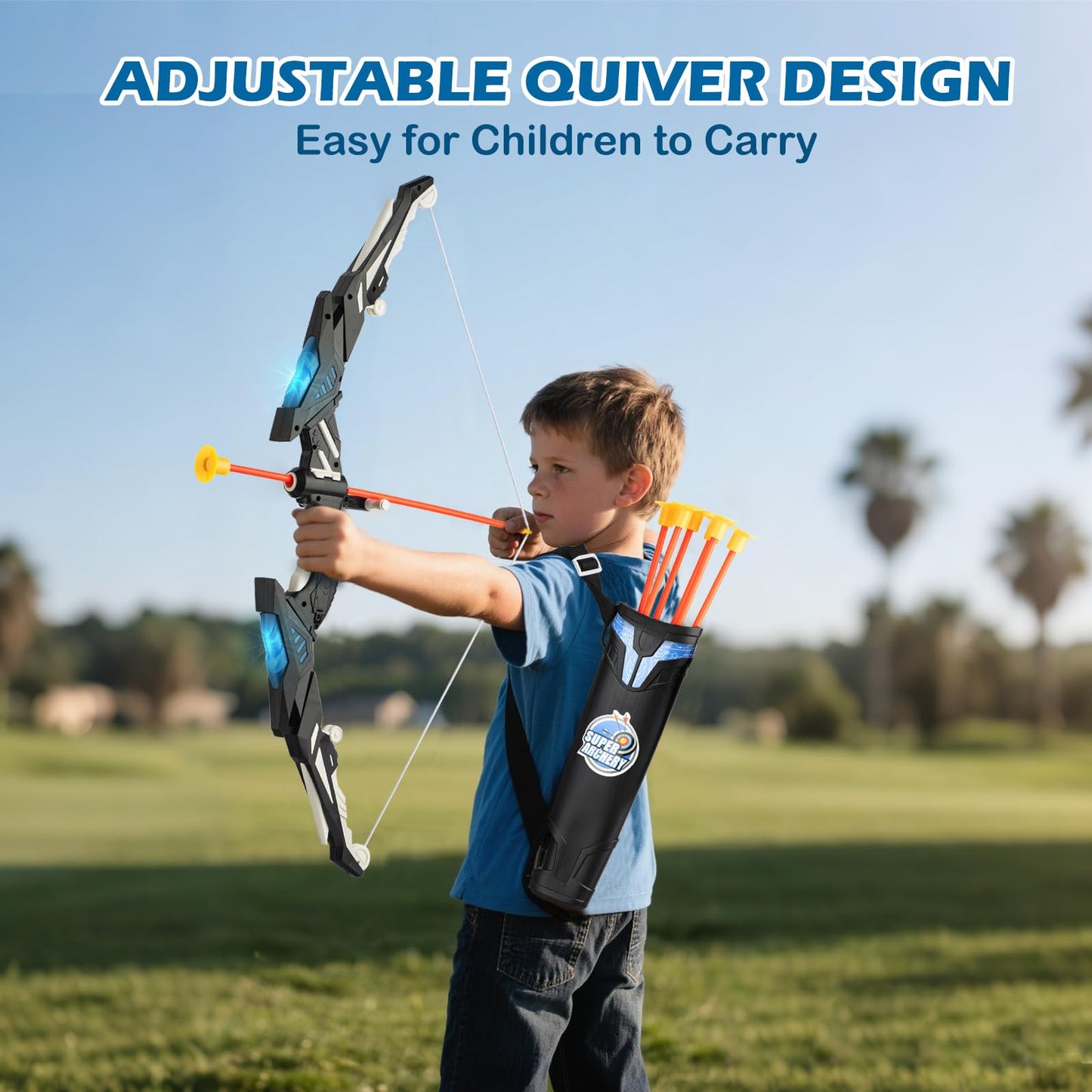 VROGTIK Kids LED Archery Set with Standing Target, 10 Suction Cup Arrows Bow and Arrow for Kids 3-12, Indoor Outdoor Sport Toy for Boys Girls