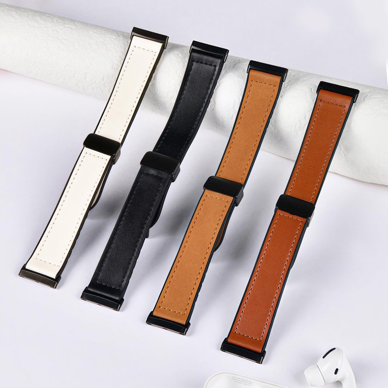 Magnetic Leather Bands Compatible with Fitbit Versa 4/Fitbit Versa 3/Sense 2/Sense 1,Genuine Leather Band Replacement Accessories Strap for Women Men (Black)