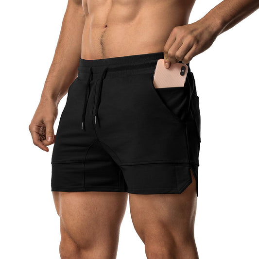 EVERWORTH Men's Workout Shorts Fitness Bodybuilding Running Fitted Short Gym Training Jogging Short Pants with Zipper Pocket and Towel Loop Black US L Tag 2XL