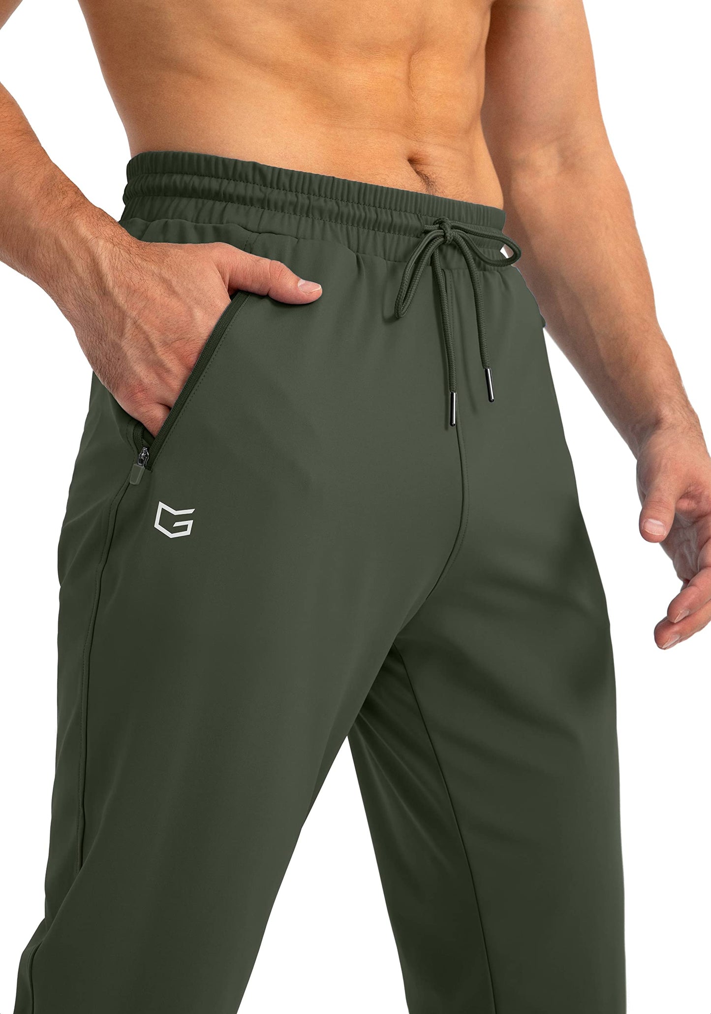 G Gradual Men's Sweatpants with Zipper Pockets Tapered Joggers for Men Athletic Pants for Workout, Jogging, Running (Olive Green, X-Large)