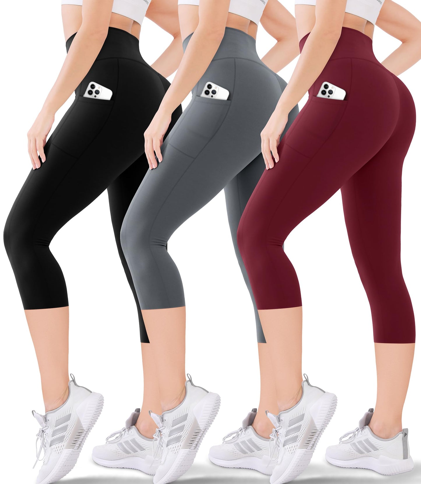 Blisset Women's High Waisted Capri Buttery Soft Tummy Control No See Through Workout Athletic Running Yoga Cycling