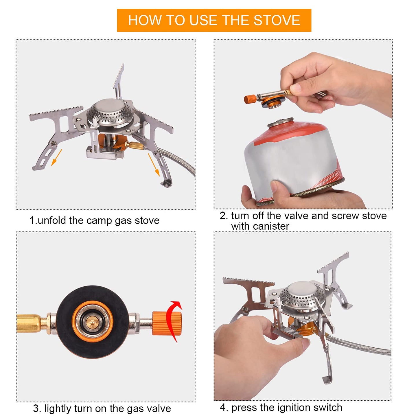 Sagafly Portable Camping Gas Stove with 1LB Propane Tank Adapter, Foldable Camp Stove Backpacking Stove with Piezo Ignition for Outdoor Hiking Cooking Burner