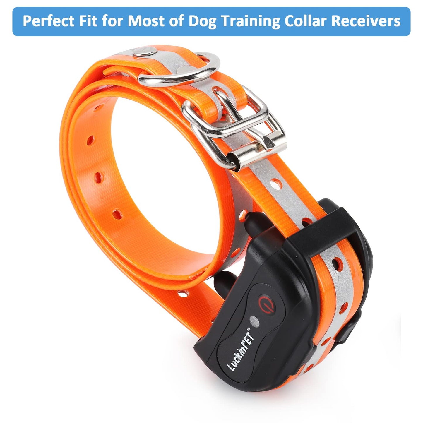 LuckinPET Replacement Collar Strap, Compatible with Petsafe,PATPET,Sportdog,Garmin,Dogtra,etc Most Training Collar/Fence Reciever, 3/4',Reflective,Adjustable,Metal Buckled,Waterproof (Orange Pack2)