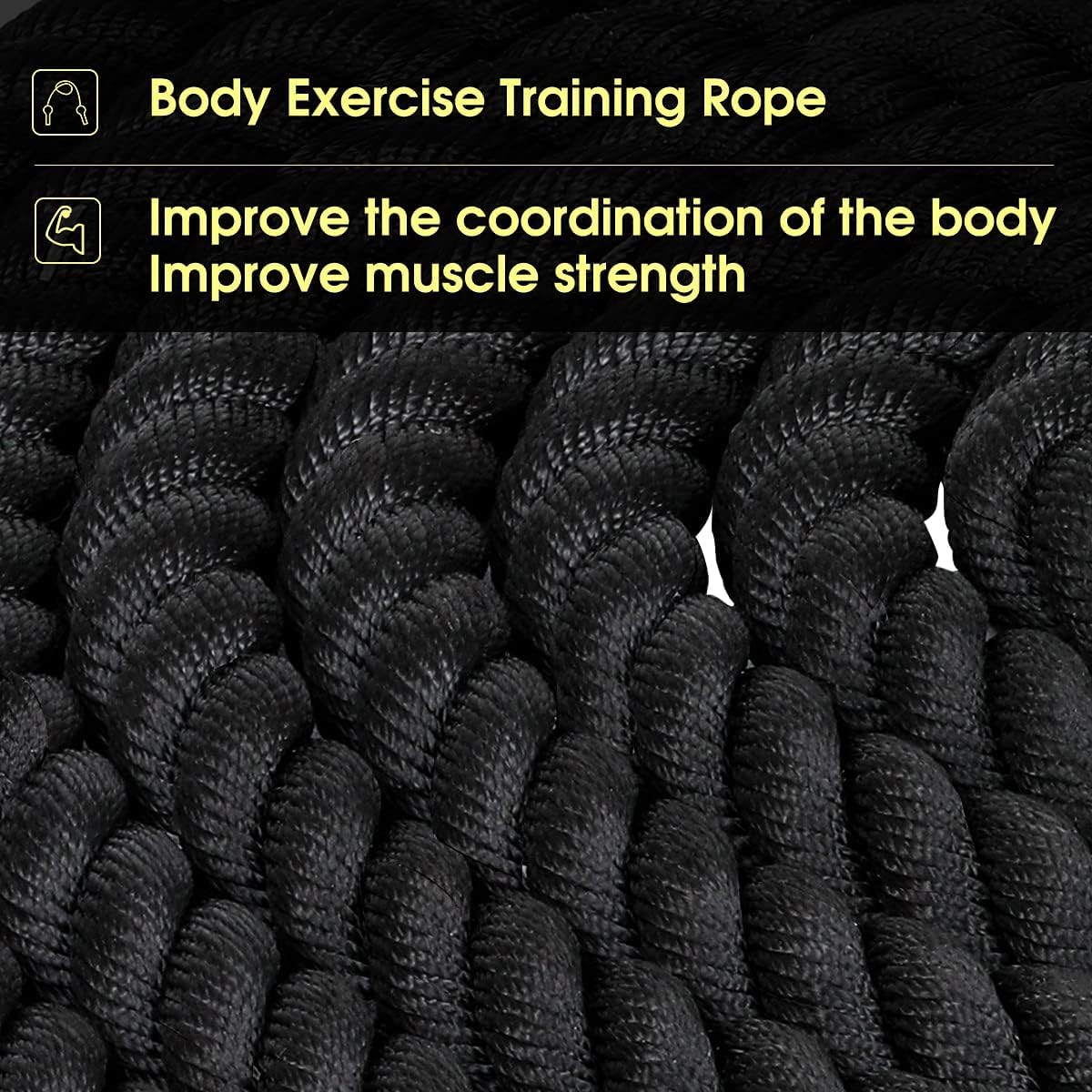 Heavy Battle Ropes - 1.5 Inch 30 Ft Polyester Workout Rope for CrossFit & Home Gym | Full Body Fitness Equipment, Black