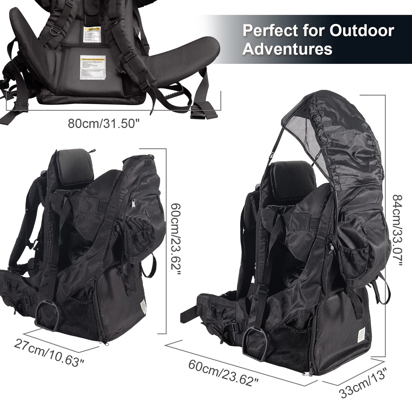 Baby Backpack Carrier, Safe Toddler Hiking Backpack Carrier Camping Child Carriers with Rain Cover Child Kid Sun Shade Large Storage Space Insulated Pocket, Adjustable Padded Child Seat