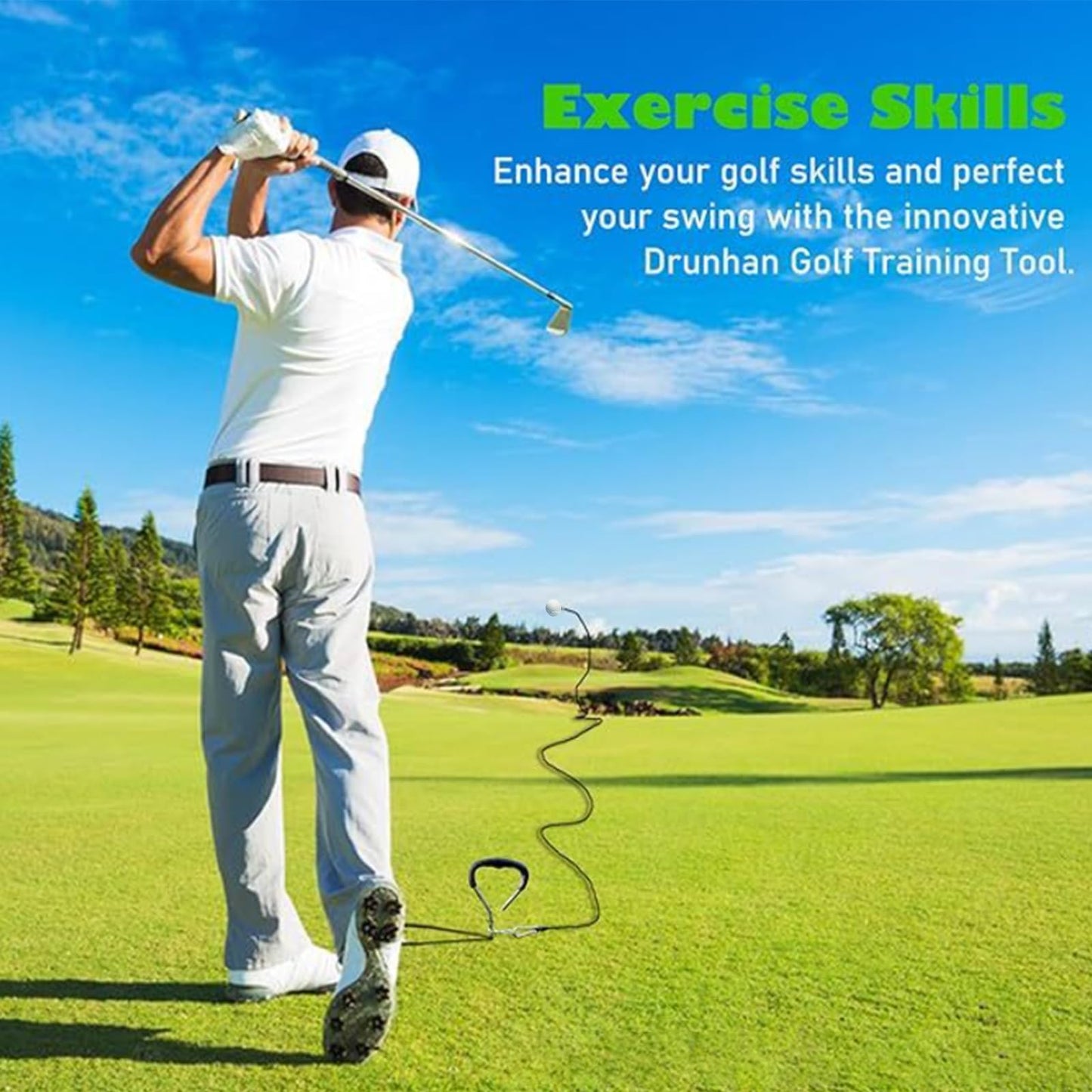 LEILINLIFE Outdoor 50 Feet Metal Golf Swing Grass Golf Swing Aid Kit Drivers Swing Away Golf Training Tool Irons for Backyards