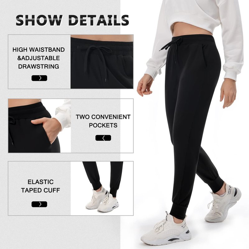 FULLSOFT Fleece Lined Sweatpants for Women-Thermal Athletic Joggers with Pockets Yoga Pants for Running Winter(Black,Large)
