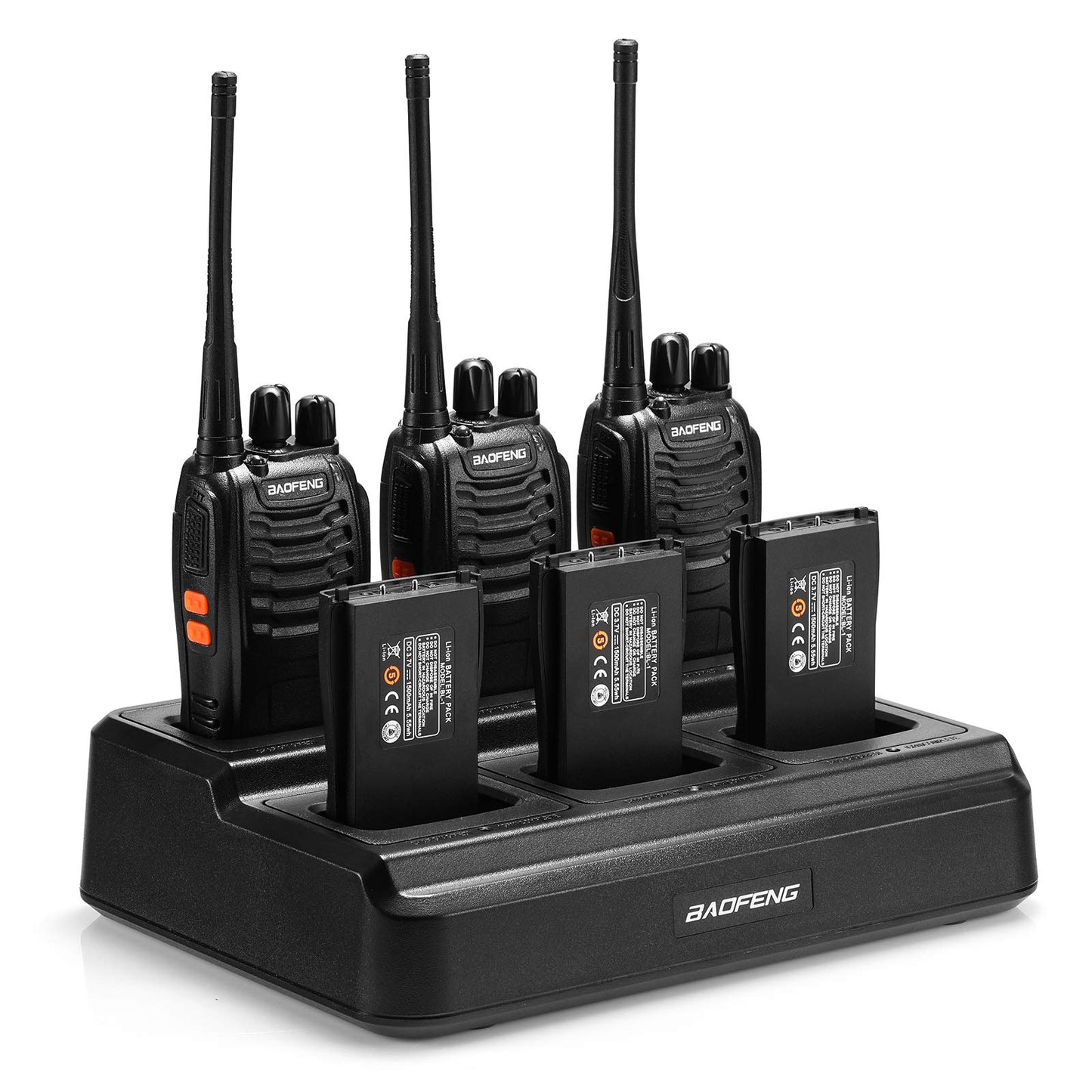 6pcs BAOFENG BF-888S Walkie Talkie for Adults, Long Range Two Way Radio, 1500mAh 16 CH, 6 Radios 6 Earpieces 1 Six-way Charger 1 Cable