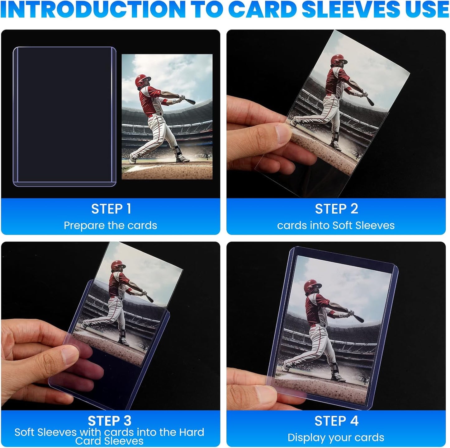 Top Loaders for Cards - 200 Hard Plastic Sleeves for Baseball & Football | 3" x 4" Trading Card Protectors