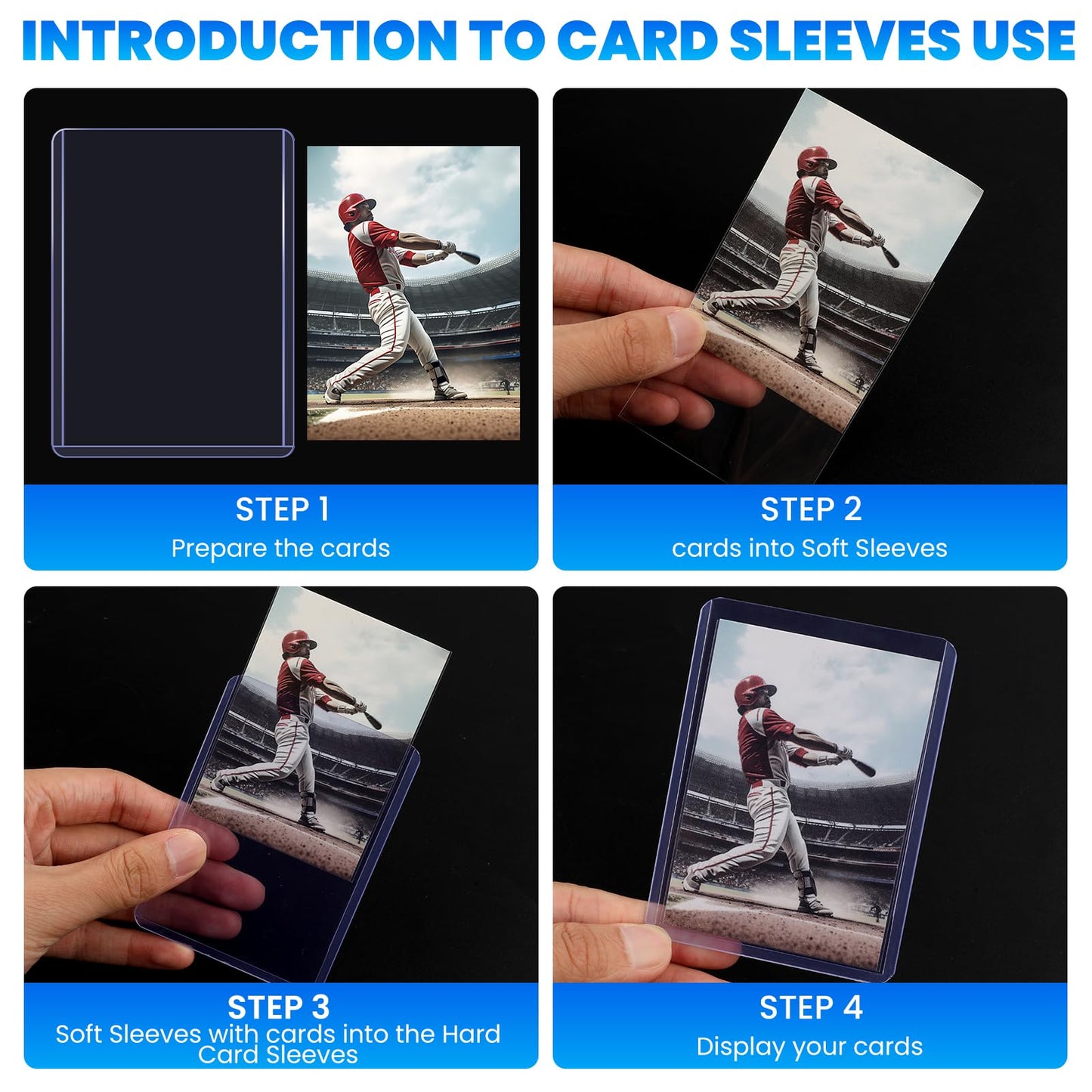 1200 Card Sleeves Top Loaders for Cards, 3" x 4" Hard Plastic Toploaders, Baseball Card Protectors, Trading Card Holder for Football Sports Cards (600 Toploaders + 600 Penny Sleeves)