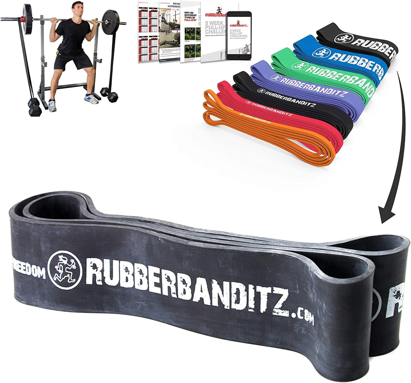 Rubberbanditz Pull Up Assist Resistance Bands Heavy Duty Loop Exercise Workout Bands for Powerlifting, Mobility, and Stretching (Monster Black)