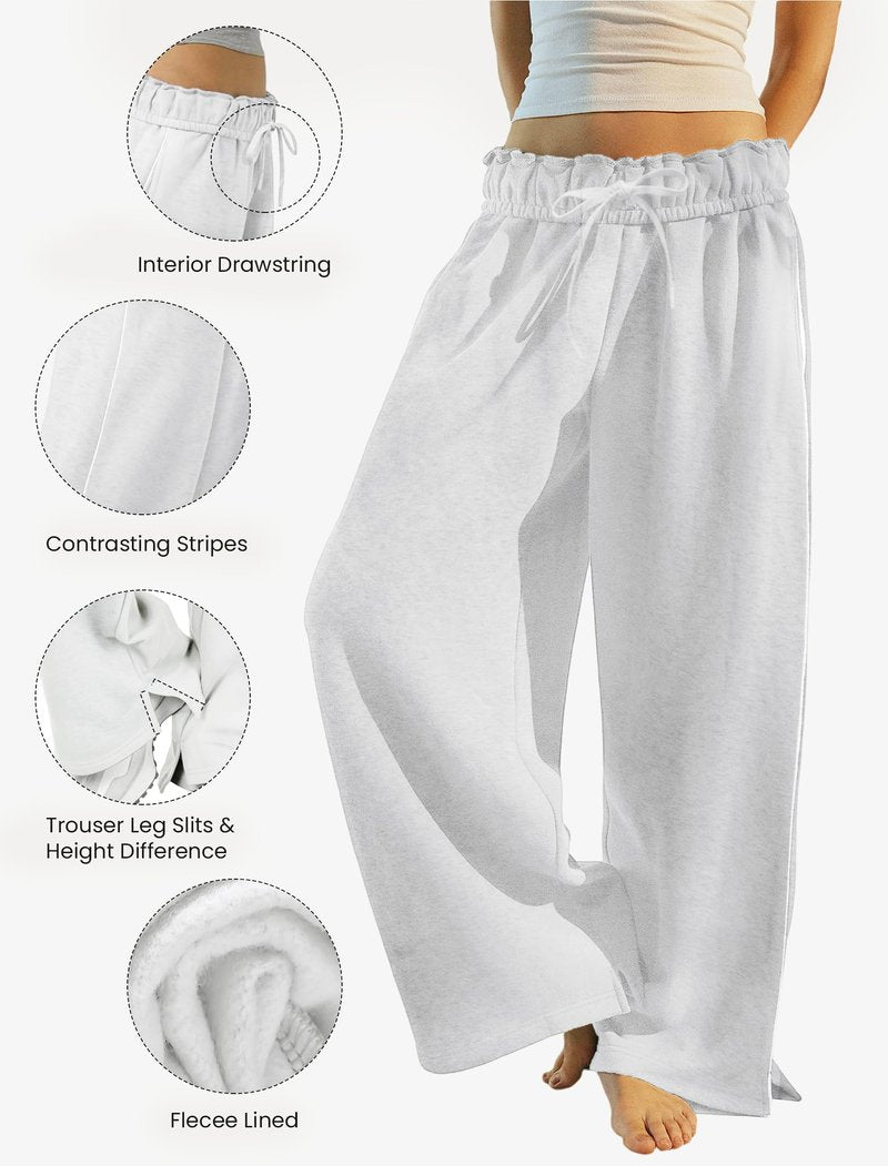 IWD Wide Leg Sweatpants for Women High Waisted Baggy Lounge Pants Interior Drawstring Sweat Pants with Pockets Light Floral Gray X-Large