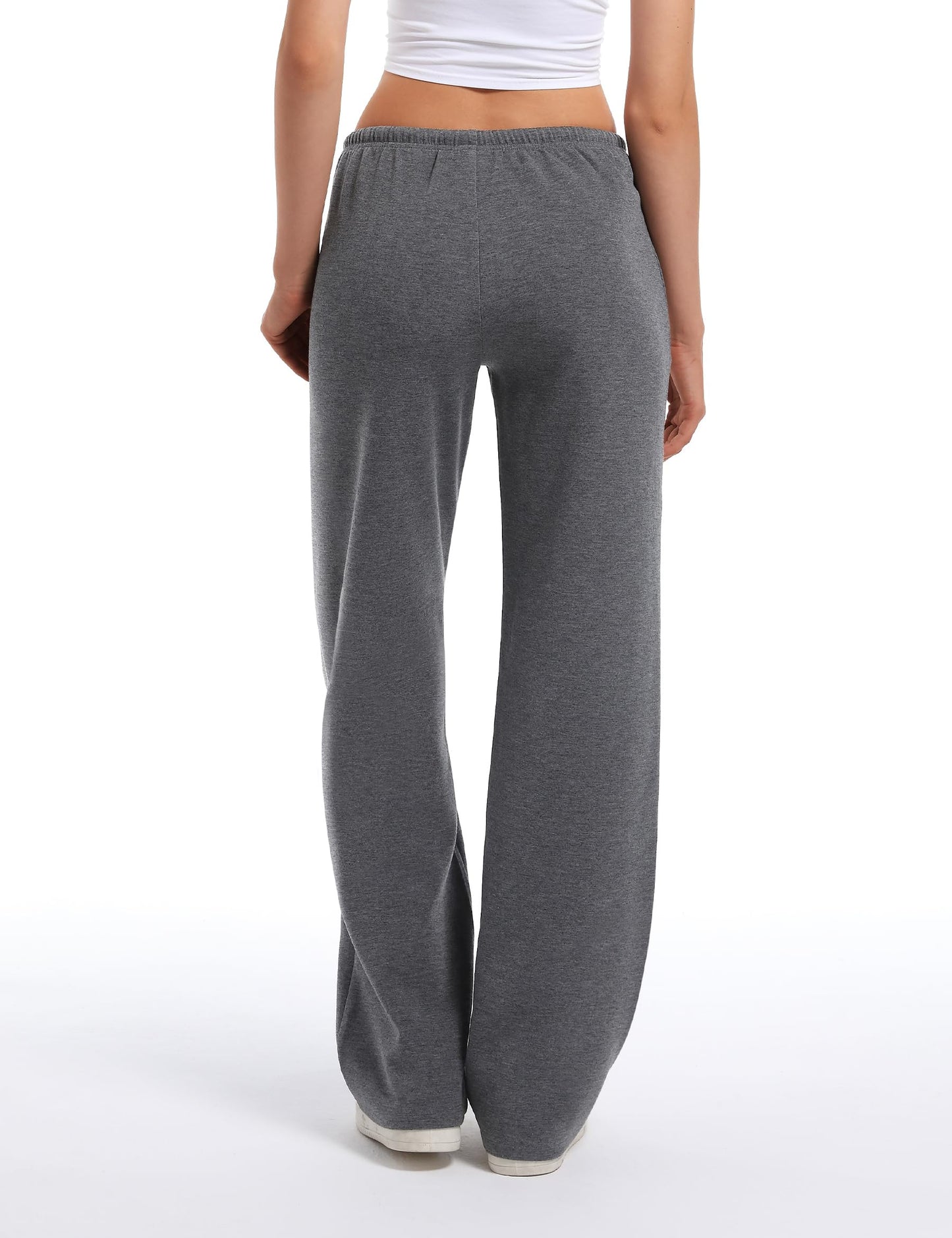 HeSaYep Women's Wide Leg Sweatpants Straight Leg Lowrise Sweat Pants Drawstring Elastic Low Waist Pants with Pockets, Dark Grey S