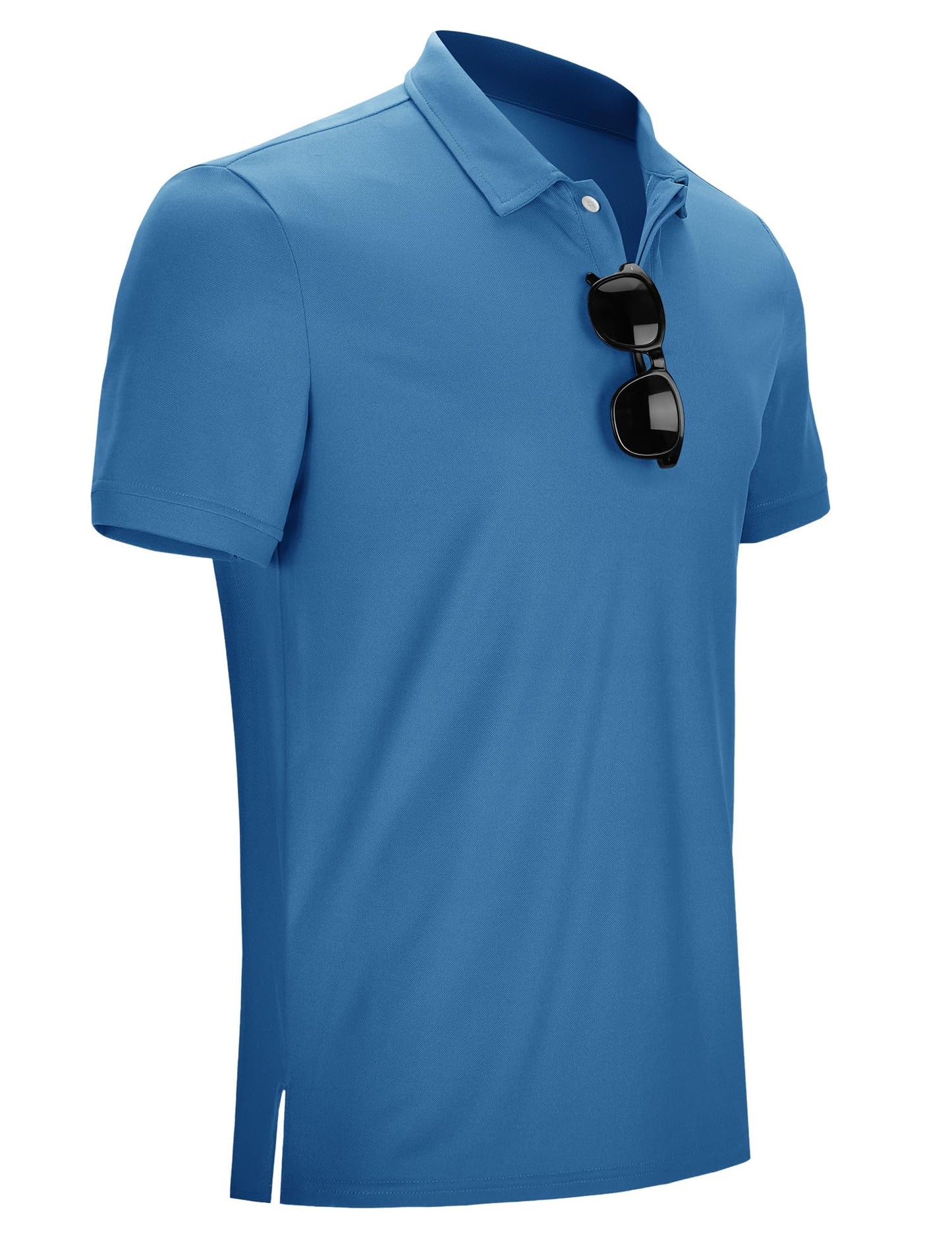 Poriff Golf Shirts for Men Stay-Crisp Collar Dry Fit Performance Moisture Wicking Short Sleeve Polo Shirt Activewear Royal Blue L