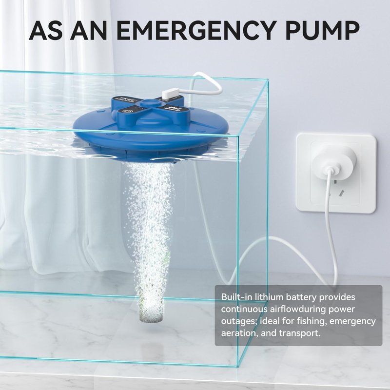 Portable Rechargeable Silent Floating Oxygen Pump - 20+ Hours Battery Life for Fish Tanks & Travel | Durable ABS Shell