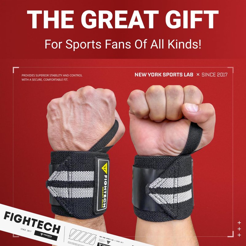 FIGHTECH Wrist Wraps for Weightlifting - 18-Inch Professional Grade for Powerlifting & Strength Training | Black