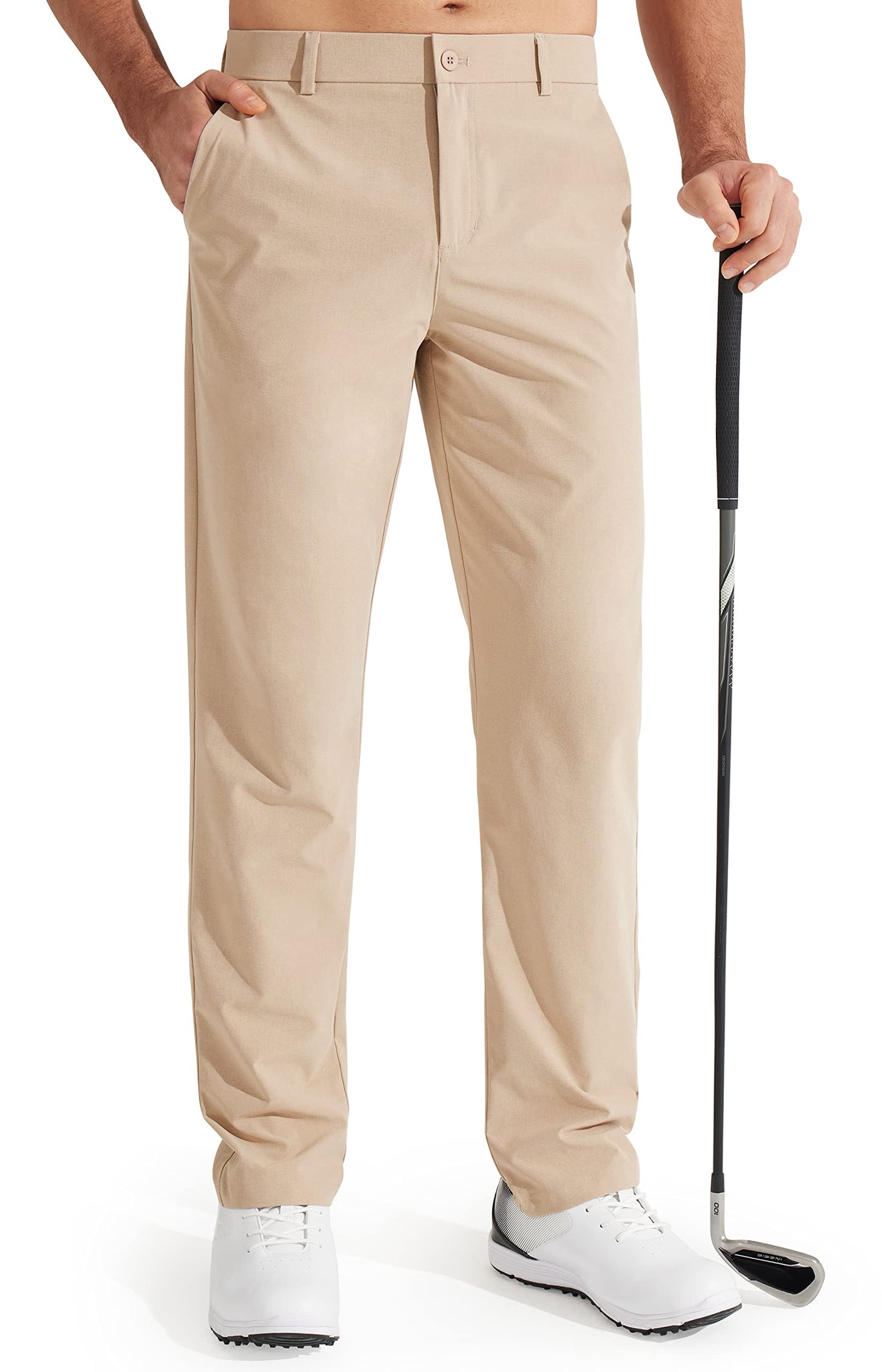Libin Mens Golf Pants Stretch Work Dress Pants 30" Quick Dry Lightweight Business Casual Pant for Men, Khaki, 38W x 30L